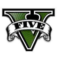 the logo for grand theft auto five has a green and white v