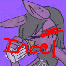 a drawing of a rabbit with the word incel written in red