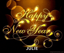 a happy new year greeting card with the name julie on it