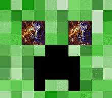 a creeper face with a galaxy in the eyes