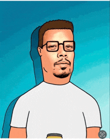 a cartoon of a man wearing glasses and a white shirt with the word drift on it