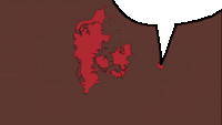 a map of denmark with a speech bubble behind it