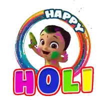 a happy holi greeting card with a baby holding a gun