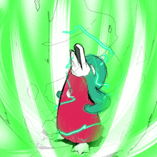 a drawing of a penguin with a green light coming out of it 's mouth