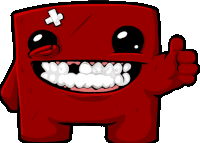 a cartoon character giving a thumbs up with a cross on its head