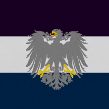 a gray eagle with a yellow beak is on a purple white and blue background