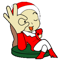 a cartoon of a person wearing a santa hat and boots giving an ok sign .