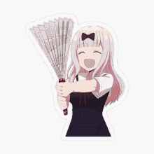 a sticker of a girl holding a fan