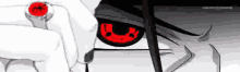 a close up of a person 's eye with a red pupil in a black and white cartoon .