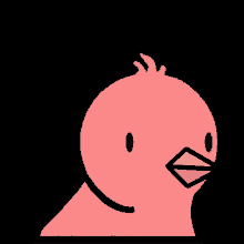 a pink cartoon bird with a yellow beak