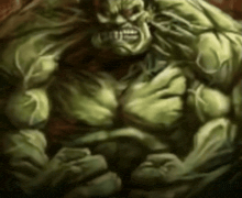 a close up of a green hulk with a very angry look on his face