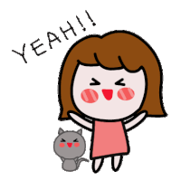 a cartoon of a girl and a cat with the words yeah written above them