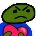 a green cartoon character is holding a red heart in his hands .