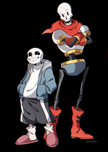 a cartoon drawing of papyrus and sans standing next to each other