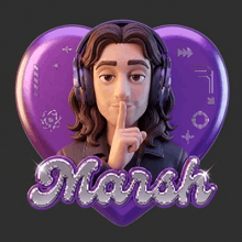 a cartoon character with headphones and the name marsh on a heart