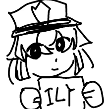 a black and white drawing of a girl wearing a hat and sunglasses with the name gily written on the bottom