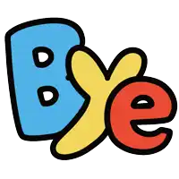 a cartoon drawing of the word bye in different colors