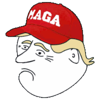 a cartoon man wearing a maga hat with a sad look on his face