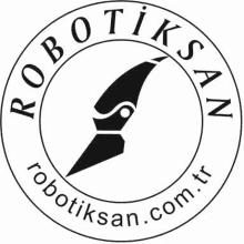 the logo for robotiksan.com.tr is a black and white logo with a rocket in the center .