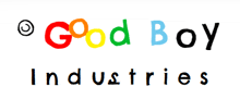 a colorful logo for good boy industries with a white background