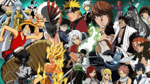 a collage of anime characters including one piece and naruto