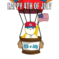 a penguin in a hot air balloon with the words happy 4th of july