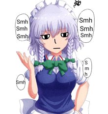 a drawing of a maid with speech bubbles that say smh