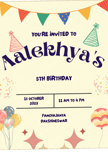 a birthday invitation for aalekhya 's 5th birthday