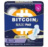 a package of bitcoin maxi pads with 36 pads and serviette