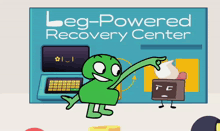 a cartoon character points to a sign that says leg powered recovery center