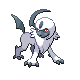 a pixel art drawing of a gray and white pokemon with red eyes .