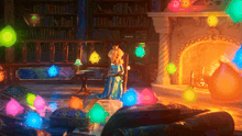 princess peach sits in front of a fireplace surrounded by glowing lights