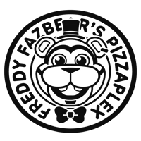 a black and white logo for fazbear 's pizzaplex with a freddy bear in the center