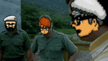 a pixel art of a man with glasses and a hat