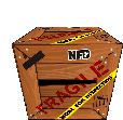 a wooden box with fragile tape on it and a sticker on it .