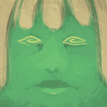 a drawing of a woman 's face with a green background