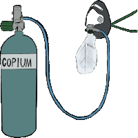 a drawing of an oxygen mask and a cylinder labeled copium