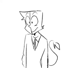 a black and white drawing of a cartoon character in a suit and tie with a tail .