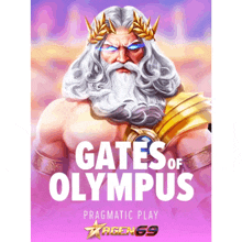 a poster for gates of olympus shows a man with a laurel wreath on his head