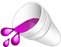 purple liquid is pouring out of a styrofoam cup with drops