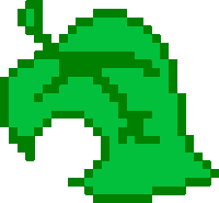 a pixel art drawing of a green leaf on a white background