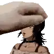 a pixel art of a person touching a girl 's head .