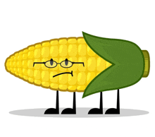 a cartoon drawing of a corn on the cob with glasses and legs