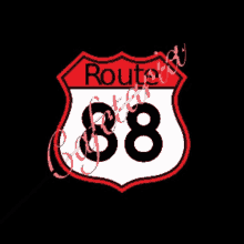 a red and white route 68 sign with the number eight on it