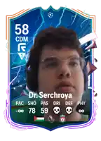 a soccer card for dr. serchroya has a picture of him on it