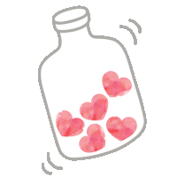 a drawing of a bottle with pink hearts inside