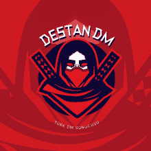 a logo for destan dm turk dm sunucusu has a red background