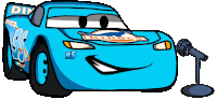 a cartoon drawing of a blue dinoco lightning mcqueen