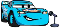 a cartoon drawing of a blue dinoco lightning mcqueen