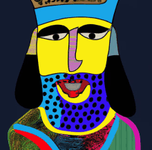 a colorful drawing of a king with a crown on his head